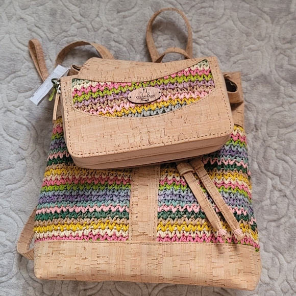 Vegan leather cork and raphia wallet - Picture 4 of 15